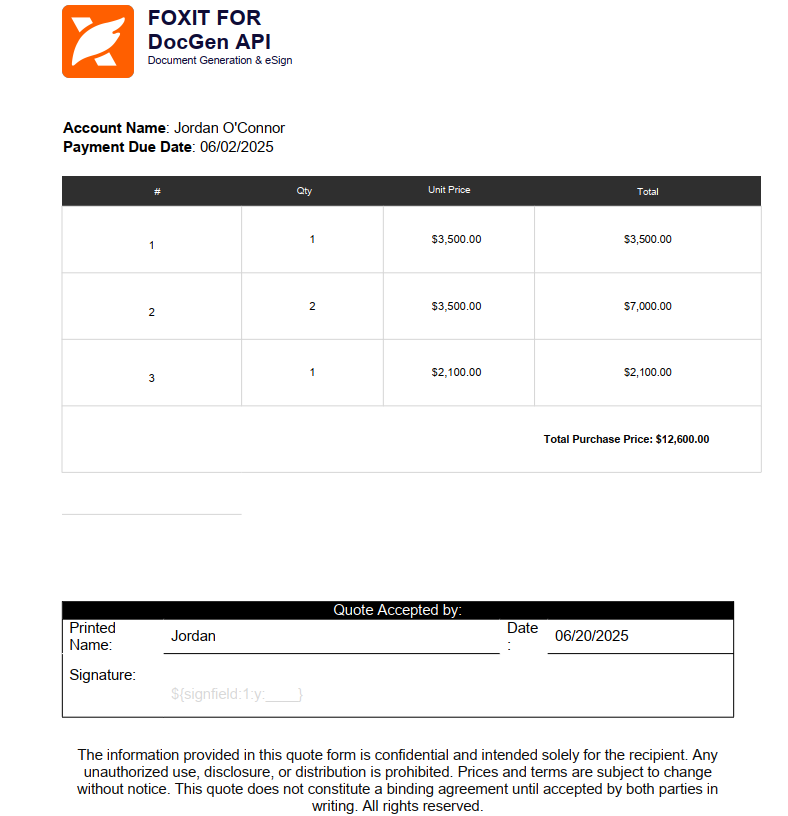 Document generated from populated template values