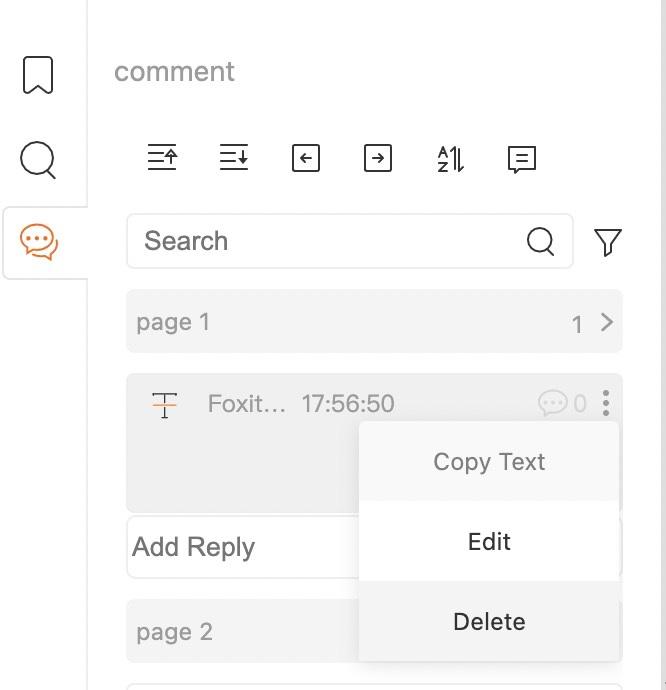 Deleting a text markup from the overflow menu